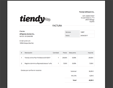 Example custom invoice created using Bibloc